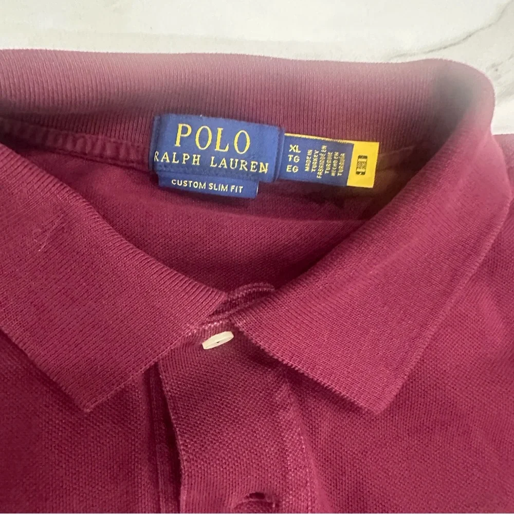Polo Ralph Lauren Men's Sz XL Burgundy Polo Bear Custom Slim Fit Mesh Polo Shirt
